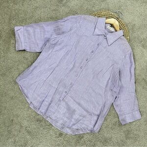 Coldwater Creek Women’s 100% Linen Button Down Shirt 3/4 Sleeve in Purple 2X